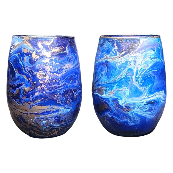 ((SOLD))Royal Blue & Gold/20oz Stemless Wine Set - Picture 4 of 4